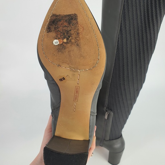 $240 Vince Camuto Majestie Over The Knee Boots Leather Knit Gray 9M Minimalist - Picture 12 of 13